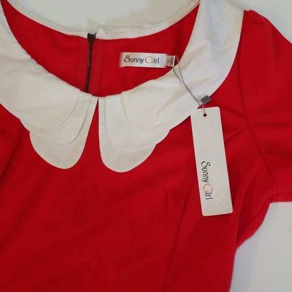 NWT Modcloth Sunny Girl Red Peter Pan Collar Dress - Picture 7 of 7